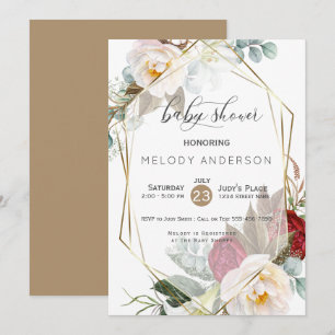 Invitación Baby Shower botánico de Borgoña Ivory Peonies