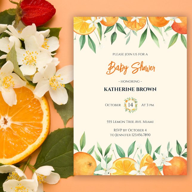 Invitación Baby Shower botánico de Citrus elegante naranja (Subido por el creador)