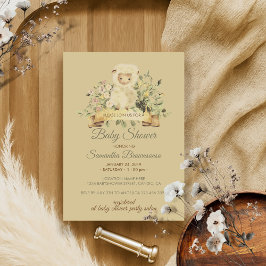 Invitación Baby Shower botánico de cordero de oveja retro