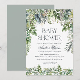 Invitación Baby Shower Botánico de Eucalipto Acuarela