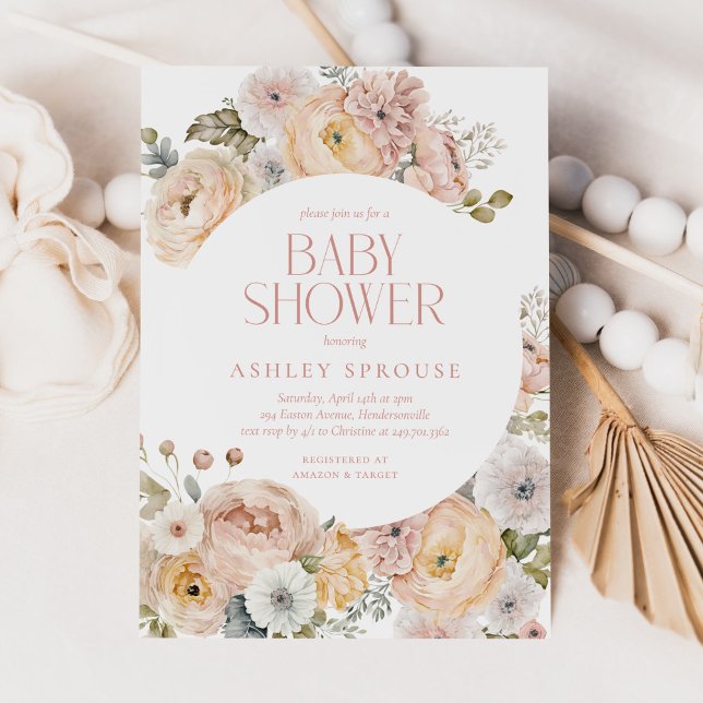 Invitación Baby Shower Botánico De Floral Rosa Elegante (Subido por el creador)
