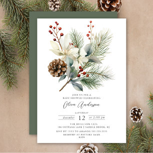Invitación Baby Shower Botánico de Invierno de Pine Branch