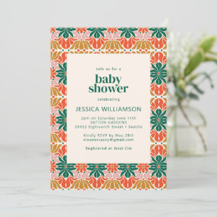 Invitación Baby Shower botánico de Navidades rosados verdes r