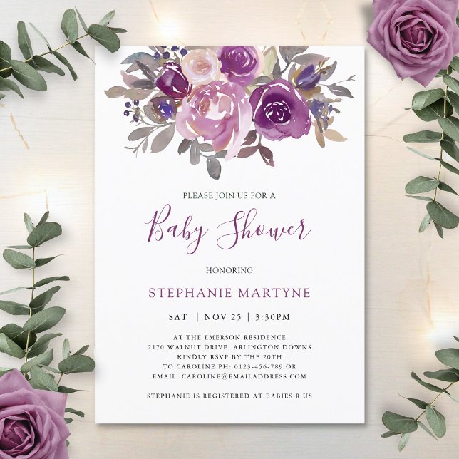 Invitación Baby Shower botánico Dusty Mauve Purple Rubor (Subido por el creador)