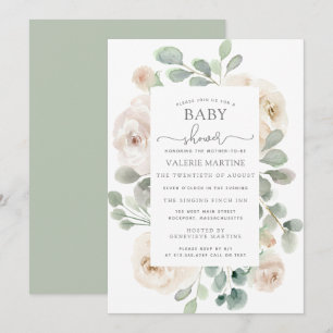Invitación Baby Shower Botánico Floral de Rosa Blanca