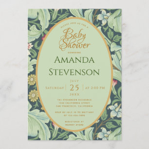 Invitación Baby Shower Botánico Gold Green Leaves Leicester