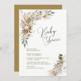 Invitación Baby Shower botánico Green & Gold Boho