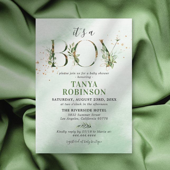 Invitación Baby Shower Botánico Greenery Boy (Subido por el creador)