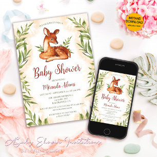 Invitación Baby Shower botánico Little Fawn