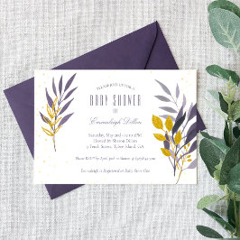 Invitación Baby Shower botánico Purpurina Purple Gold