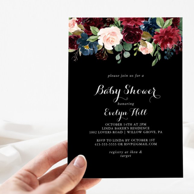 Invitación Baby Shower botánico ruso negro (Subido por el creador)
