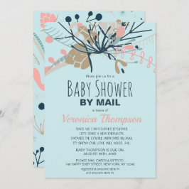 Invitación Baby Shower Botánico Rustic Blue Pastel Por Correo