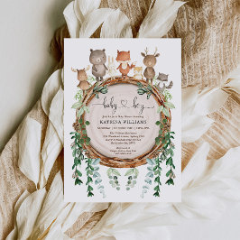 Invitación Baby Shower Botánico Woodland Animals Greenery
