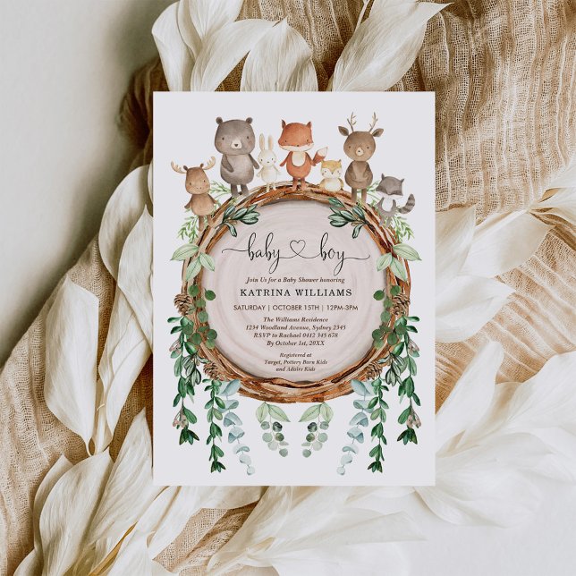 Invitación Baby Shower Botánico Woodland Animals Greenery (Subido por el creador)