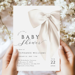 Invitación Baby Shower Bow blanco