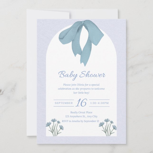 Invitación Baby Shower Bow Blue Bow (Anverso)