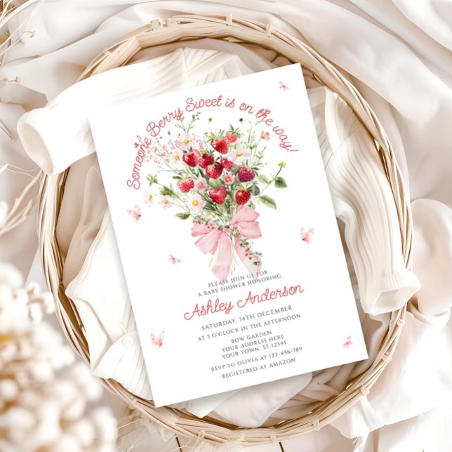Invitación Baby Shower Bow rosa de fresa de verano (Subido por el creador)