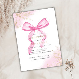 Invitación Baby Shower Bow rosa elegante
