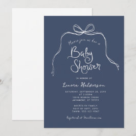 Invitación Baby Shower Bow simple Blue Bold