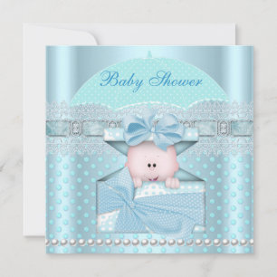Invitación Baby Shower Boy Baby Blue Paraguas Verde azulado