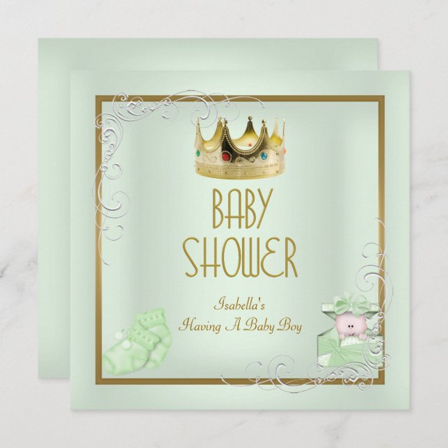 Invitación Baby Shower Boy Baby Crown Prince Mint (Anverso / Reverso)