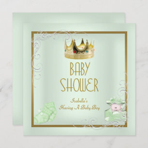 Invitación Baby Shower Boy Baby Crown Prince Mint