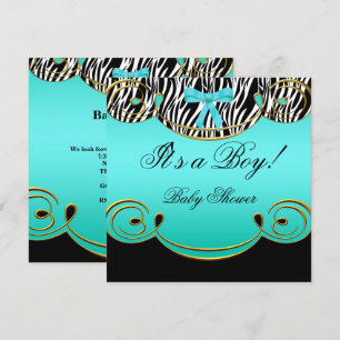 Invitación Baby Shower Boy Baby Verde azulada Blue Zebra