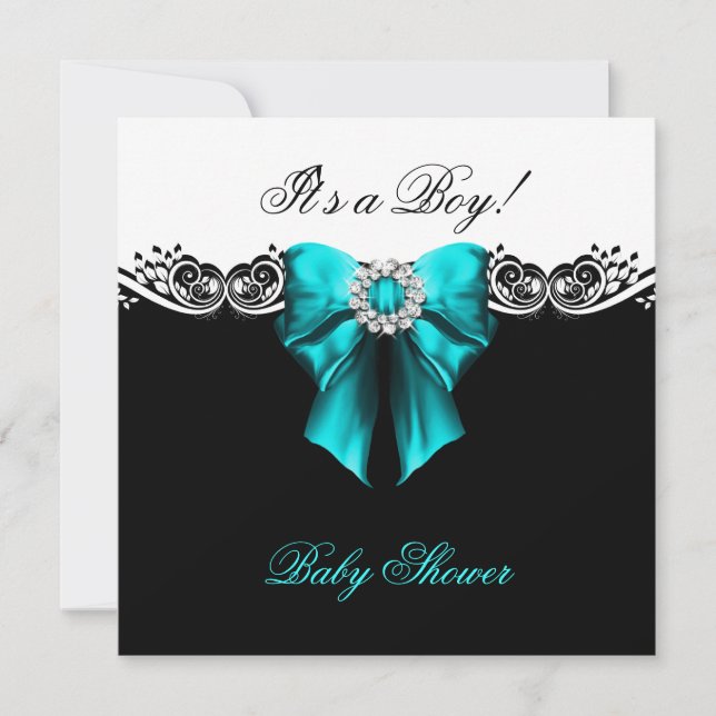 Invitación Baby Shower Boy Baby Verde azulado Azul Blanco (Anverso)