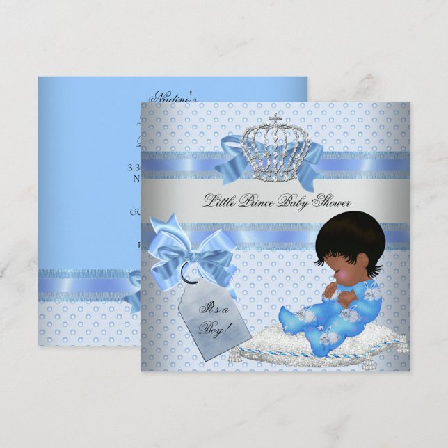 Invitación Baby Shower Boy Blue Little Prince Bunnies (Anverso / Reverso)