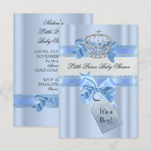 Invitación Baby Shower Boy Blue Little Prince Crown SML
