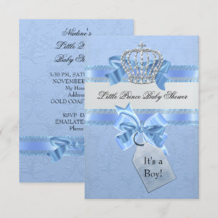 Invitación Baby Shower Boy Blue Little Prince Crown SML