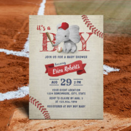 Invitación Baby Shower Boy Cute Elephant Baseball