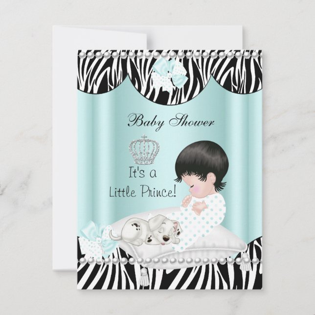 Invitación Baby Shower Boy Mint Verde azulada Blue Zebra (Anverso)