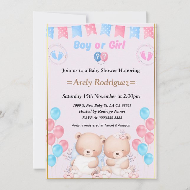 Invitación Baby shower boy or girl invitation (Anverso)