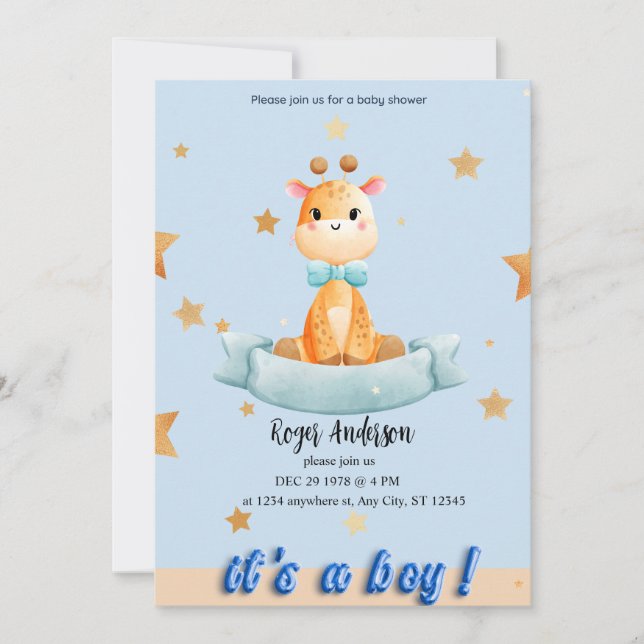 INVITACIÓN BABY SHOWER BOY PERSONALIZADO (Anverso)
