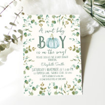 Baby Shower Boy Pumpkin y Eucalyptus