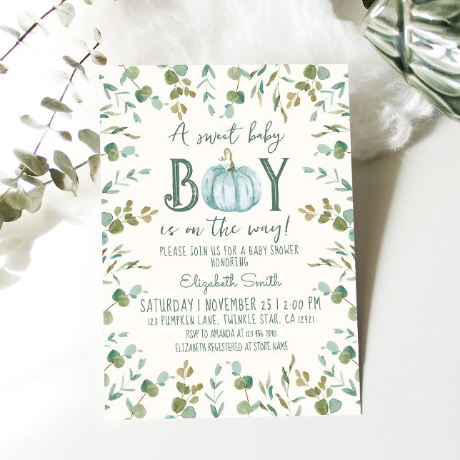 Invitación Baby Shower Boy Pumpkin y Eucalyptus (Subido por el creador)