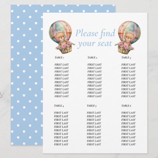 Invitación Baby Shower Boy Teddy Floral Balón gráfico azul (Anverso / Reverso)