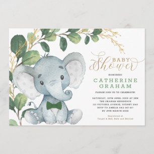 Invitación Baby Shower Boys Elephant Greenery Gold Garden