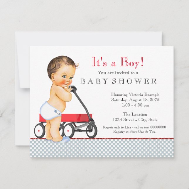 Invitación Baby Shower Boys Red Wagon (Anverso)