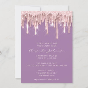 Invitación Baby Shower Bridal Sweet 16th Drips Rosa Purple