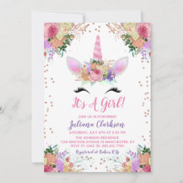 Invitación Baby Shower Bright Floral Unicorn