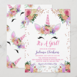 Invitación Baby Shower Bright Floral Unicorn