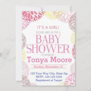 Invitación Baby Shower Bright Pink FLower Burst