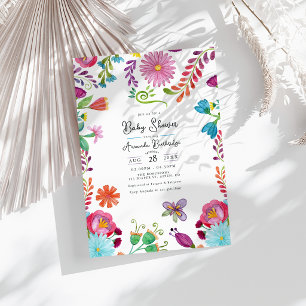Invitación Baby Shower brillante de arte folclórico mexicano