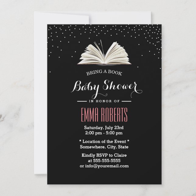 Invitación Baby Shower Bring a Book Request Confetti Dots (Anverso)