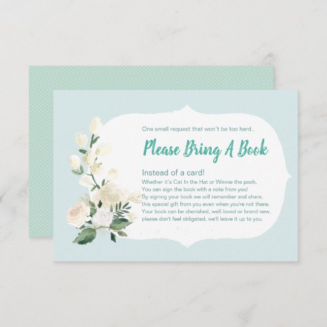 Invitación Baby Shower Bring un libro Blue and Rosas (Anverso / Reverso)