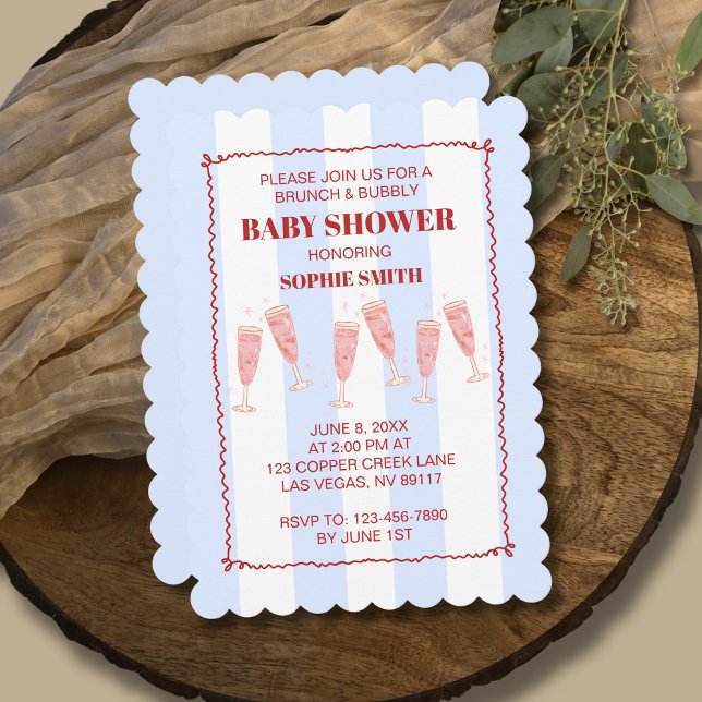Invitación Baby Shower Brunch & Bubbly Blue & Red WavBorder (Subido por el creador)
