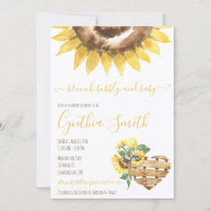 Invitación Baby Shower Brunch, Bubbly y Baby Sunflower