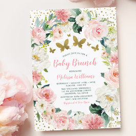 Invitación Baby Shower Brunch Chica de mariposa floral de oro